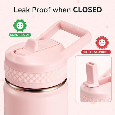 Fijinhom 12 oz Toddler Bottle, Kids Water Bottle for School Boys&Girls with Straws Lids, 304 Stainless Steel Vacuum Insulated Thermos, BPA-Free, Pink + Mint Green