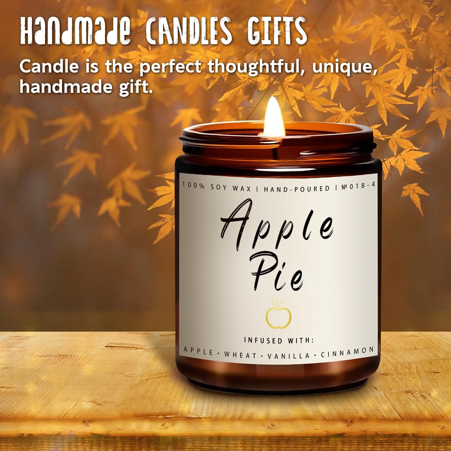 Fall Candles, Apple Pie Scented Candle for Home- Fall Scented Candles Gift Set for Women & Men, Autumn Aromatherapy Candle for Holiday, Thanksgiving, Cozy Home Décor，Long-Lasting Fragrance，7 oz