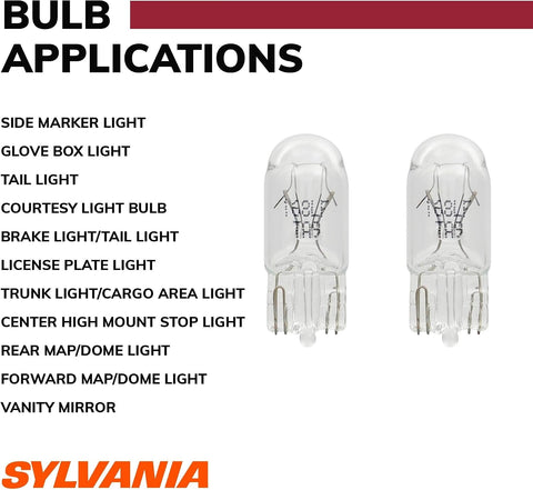 SYLVANIA 168 Long Life Miniature Bulb, Interior Lighting, 2-Pack