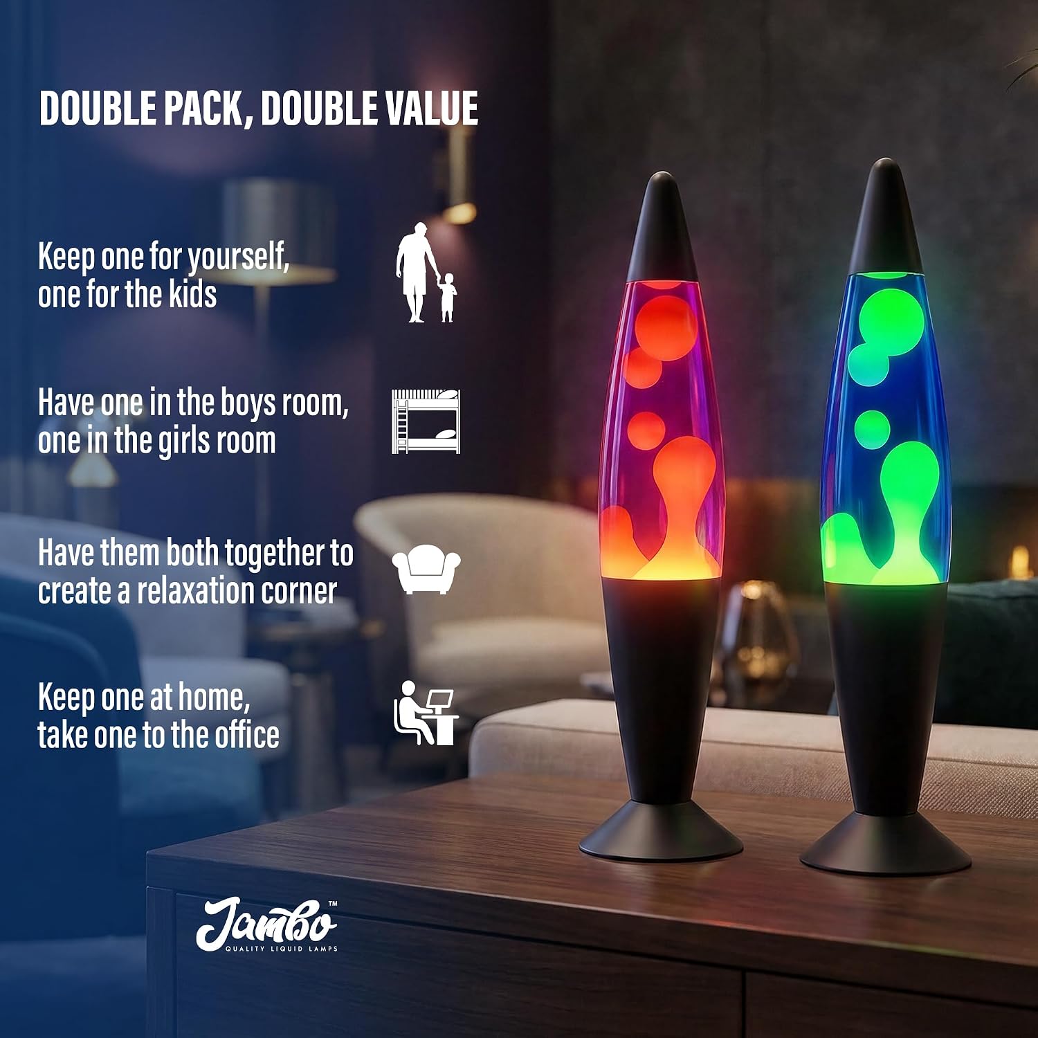 JAMBO 2 Pack- 16" Beautiful Lamp- Relaxing Liquid Lamp, Night Light Nightlight, Lamps for Adults Teens Kid