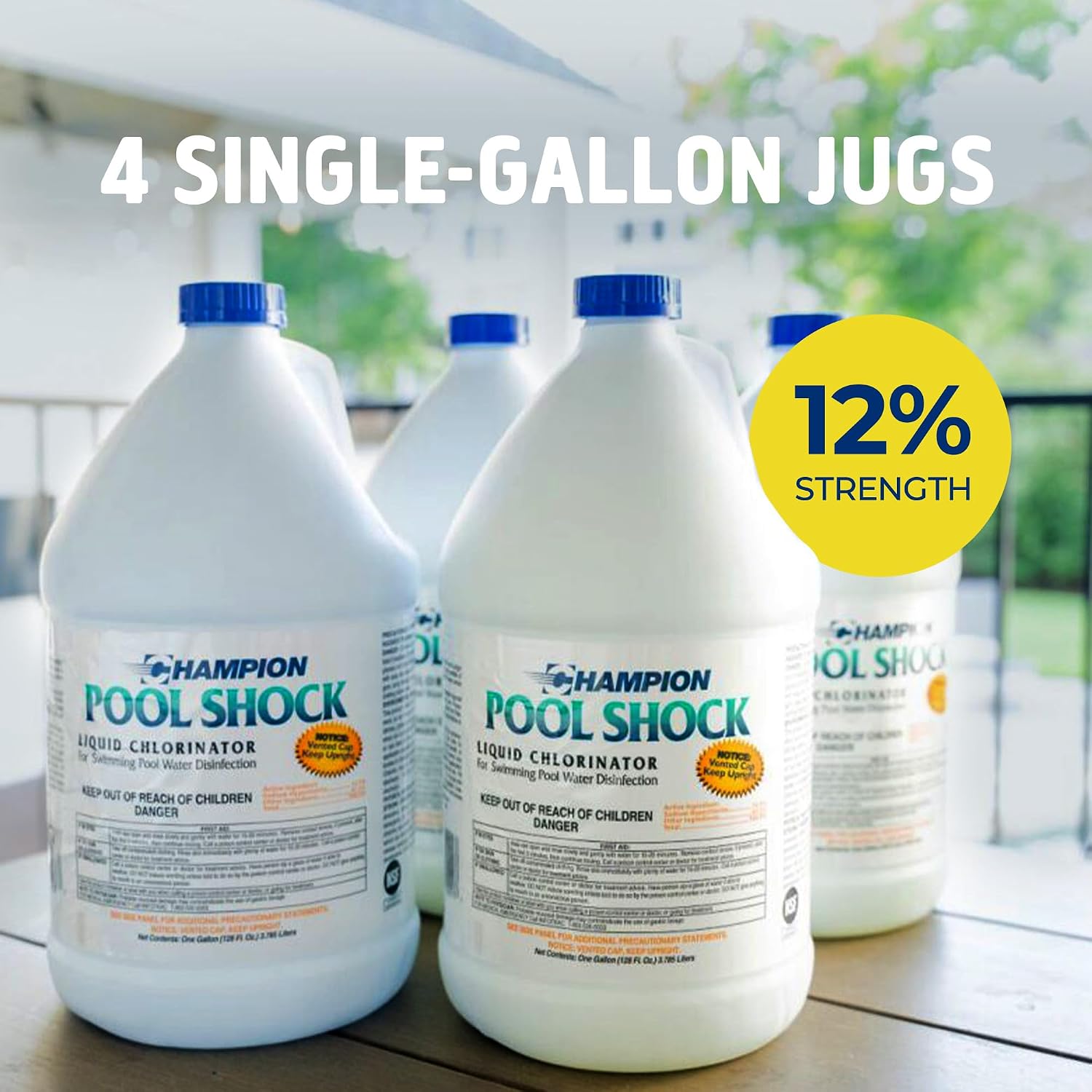 Champion Pool Shock Liquid Chlorine 12.5 Sodium Hypochlorite, 1 Gal, 4-Pack