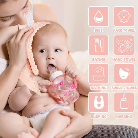 MUKIN Baby Washcloths and Burp Cloths, Soft Absorbent Towels for Newborns, 6 Pack, 12x12 Inches (Pink)