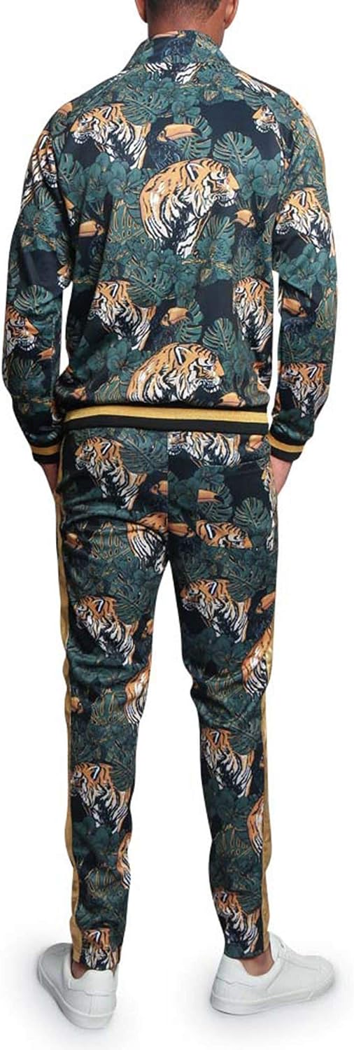 G-Style USA Men's 2-Piece Tracksuit Set Cotton Blend Zip-Up Jogging Sweatsuit With Trim Detail S-5XL