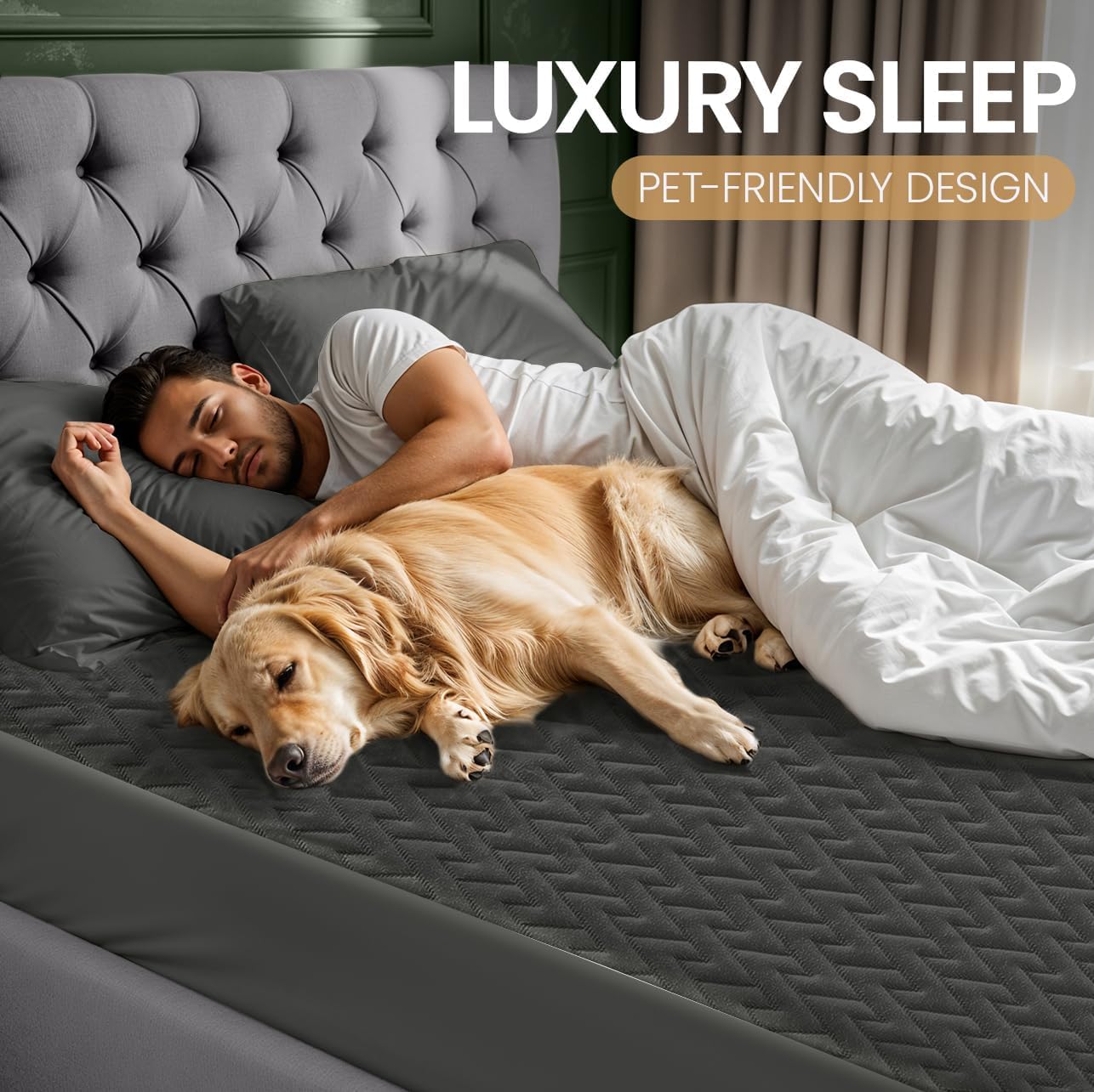 Premium Waterproof Mattress Protector Full Size, Gray, 15" Deep Pocket