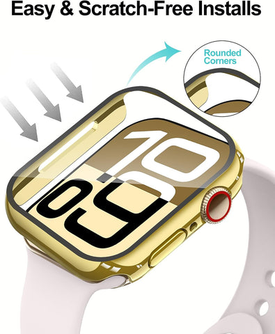 Smiling 2 Pack Case Compatible with Apple Watch Series 11 (2025)/Series 10 46mm with Tempered Glass Screen Protector, Hard PC Case Scratch-Resistant Overall Protective Cover- Gold