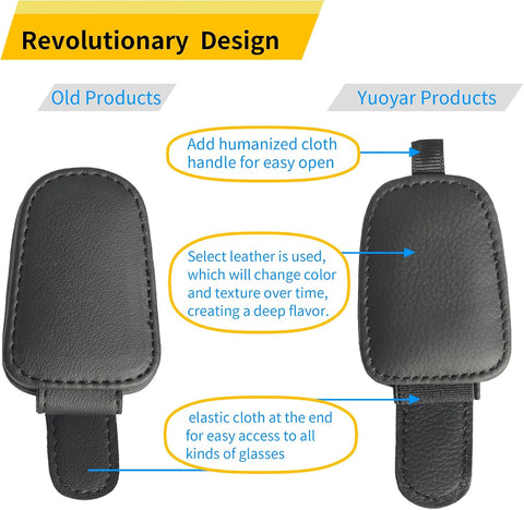 Yuoyar Magnetic Leather Sunglasses Holder for Car, 2 Packs (Black)