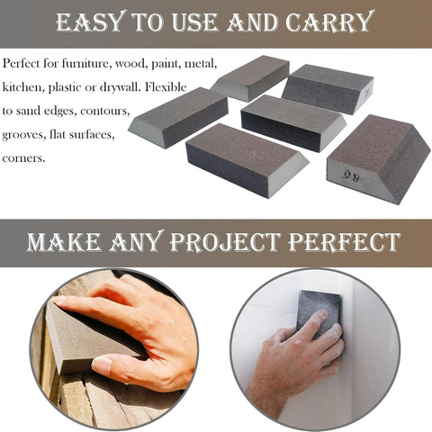 6 PCS Single Sanding Sponge Set - 80/100/120/180/220/320 Grit Sanding Blocks Assortment, Washable and Reusable