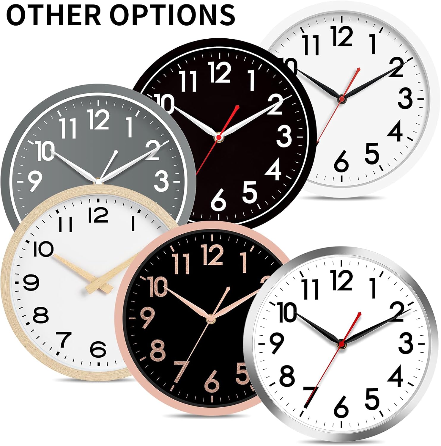 AKCISOT 14 Inch Wall Clock, Silent Battery Operated Analog Clock, Black