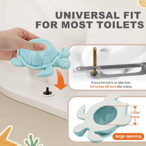 Sea Turtle Ceramic Toilet Bolt Covers Decorative Bathroom, 2 Pack, Blue