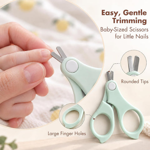 Baby Nail Kit, 4-in-1 Baby Nail Care Set with Cute Case, Baby Nail Clipper, Scissor, Nail File & Tweezer, Baby Manicure Kit and Pedicure kit for Newborn, Infant, Toddler, Kids-Owl Blue