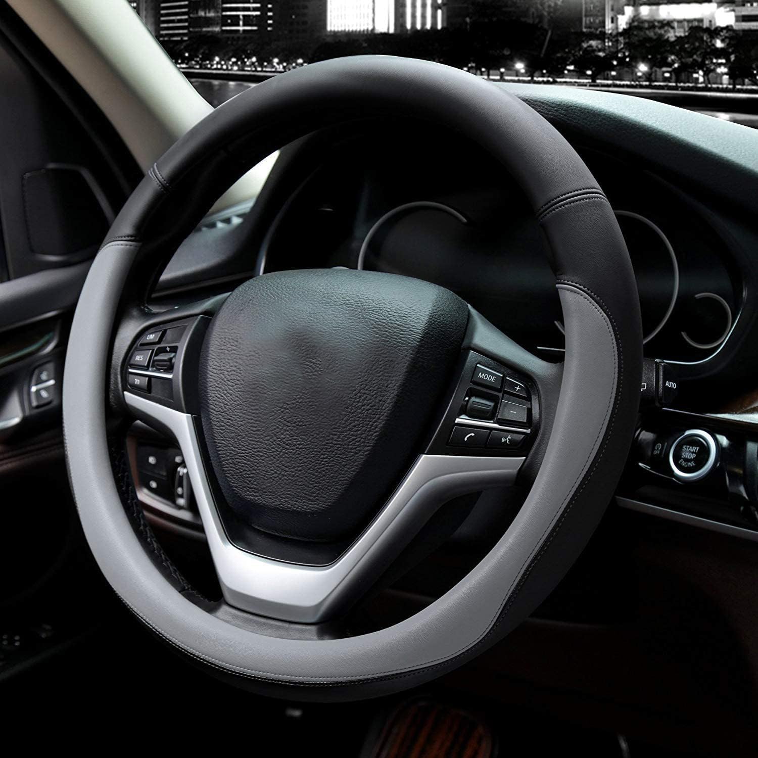 Valleycomfy Microfiber Leather Steering Wheel Cover Large-Size for F150 F250 F350 Ram 4Runner Tacoma Tundra Range Rover Model S X with 15 1/2 inches-16 inches Outer Diameter-Gray