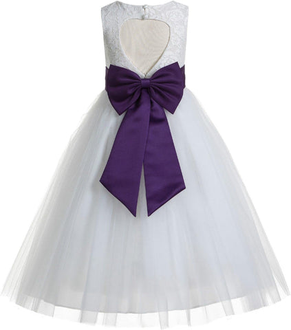 Floral Lace Heart Cutout Ivory Flower Girl Dress Junior Bridesmaid Pageant Gown