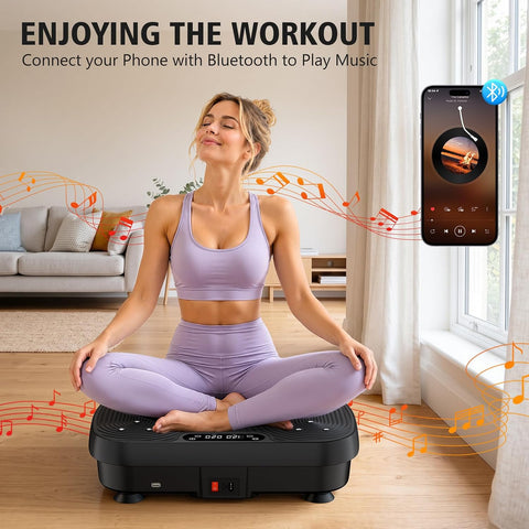Vibration Plate Exercise Machine, 130 Levels Full Body Workout Vibrating Plate for Lymphatic Drainage Weight Loss, 450 Lbs Capacity Shake Platform with Bluetooth for Women Men