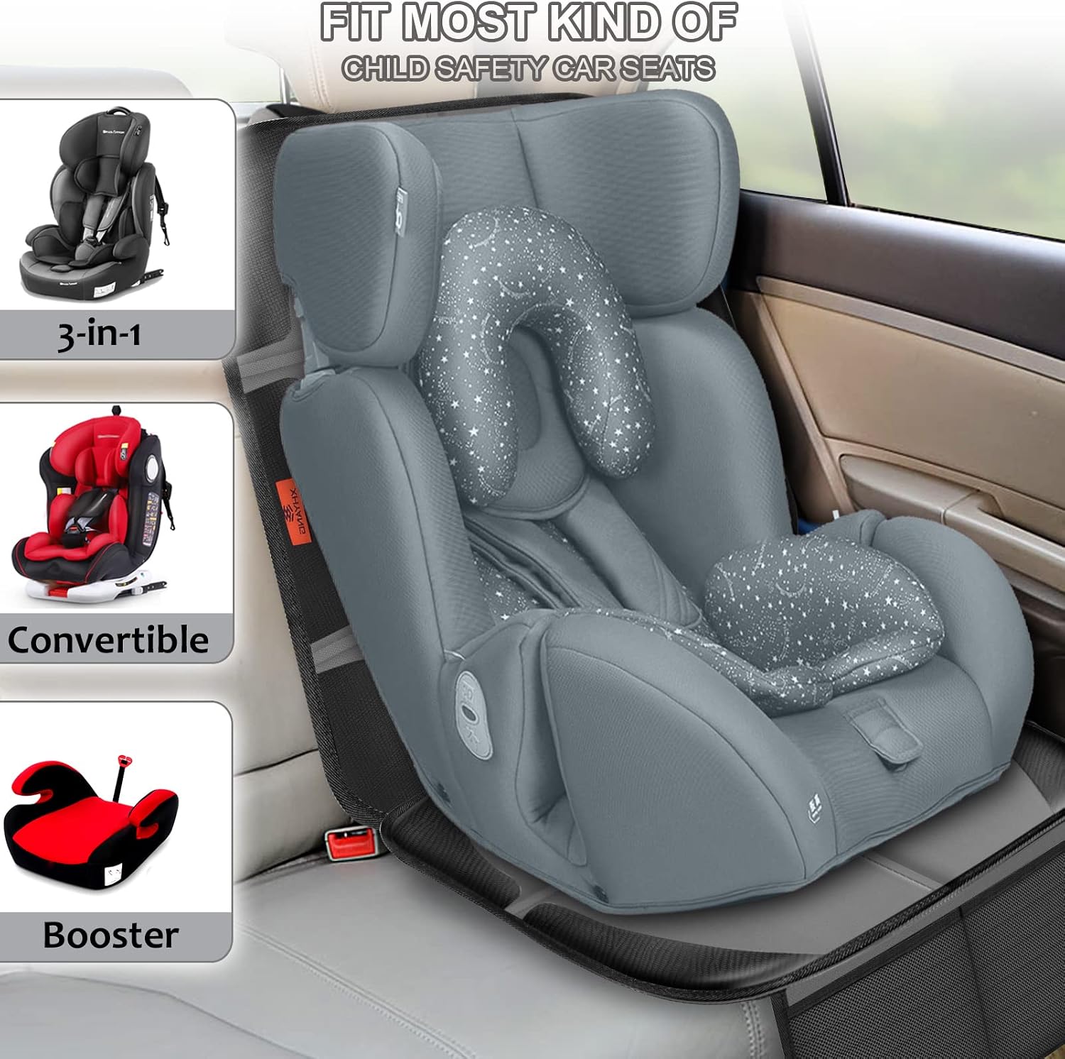XHYANG Car Seat Protector,2 Pack Automotive Seat Protectors Baby Carseat Pad Waterproof & Durable 600D Fabric for Child Baby Car Seat Mat Vehicle Pet Cover 2 Storage Pockets (2 Pack Gray)