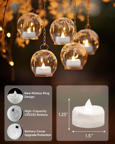 merrynights LED Candles, Tea Lights Candle Battery Operated, 50-Pack 200+Hours Flameless Tealight Candle, Realistic Tea Lights for Halloween Christmas Wedding, Pure White Light