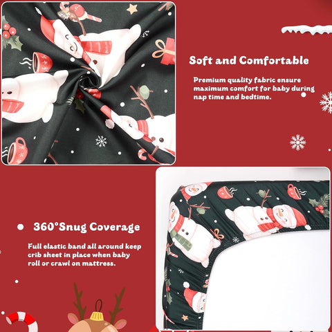 JISEN Christmas Fitted Crib Sheets for Boys Girls 52x28 Inch Snowman Green