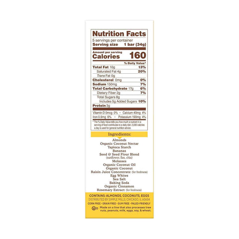 Simple Mills Almond Flour Snack Bars, Nutty Banana Bread - Gluten Free, Made with Organic Coconut Oil, Breakfast Bars, Healthy Snacks, Paleo Friendly, 6 Ounce (Pack of 6)