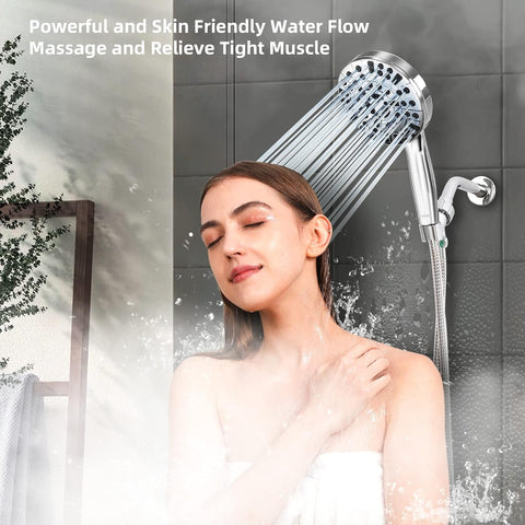 BESAQUO 9 Functions High Pressure Shower Head with Handheld,Built-in Pause Mode&Power Wash,Non-Clogging Nozzles,6ft Hose&Bracket