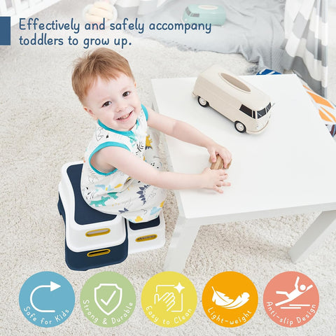 Blue&Yellow Toddler Boy Step Stool for Bathroom Sink, Toilet Stool for Kids