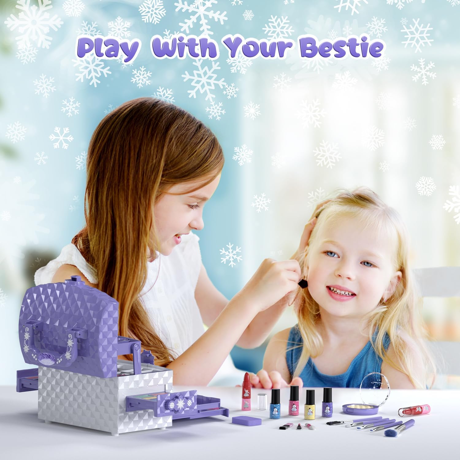 56 Pcs Kids Makeup Set for Girls, Washable Real Cosmetic Toddler Makeup Kit