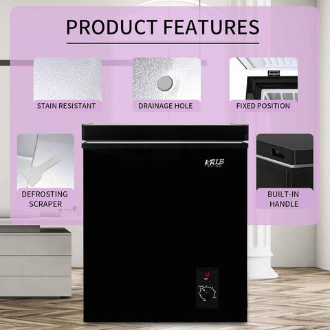 KRIB BLING Compact Chest Freezer with Removable Basket, 7.0 Cu.ft Top Door Open Freestanding Deep Freezer with 7 Gears Temperature Adjustment, Ideal for Home, Kitchen & Office, Black