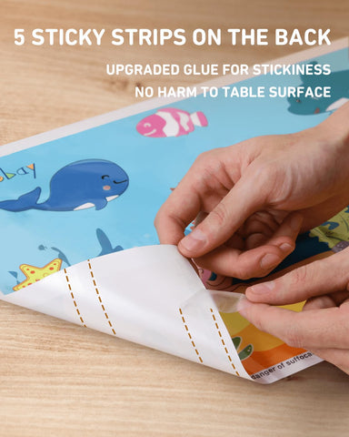 Babebay Disposable Stick-On Placemats for Baby, 60 Pack, 3 Animal Designs