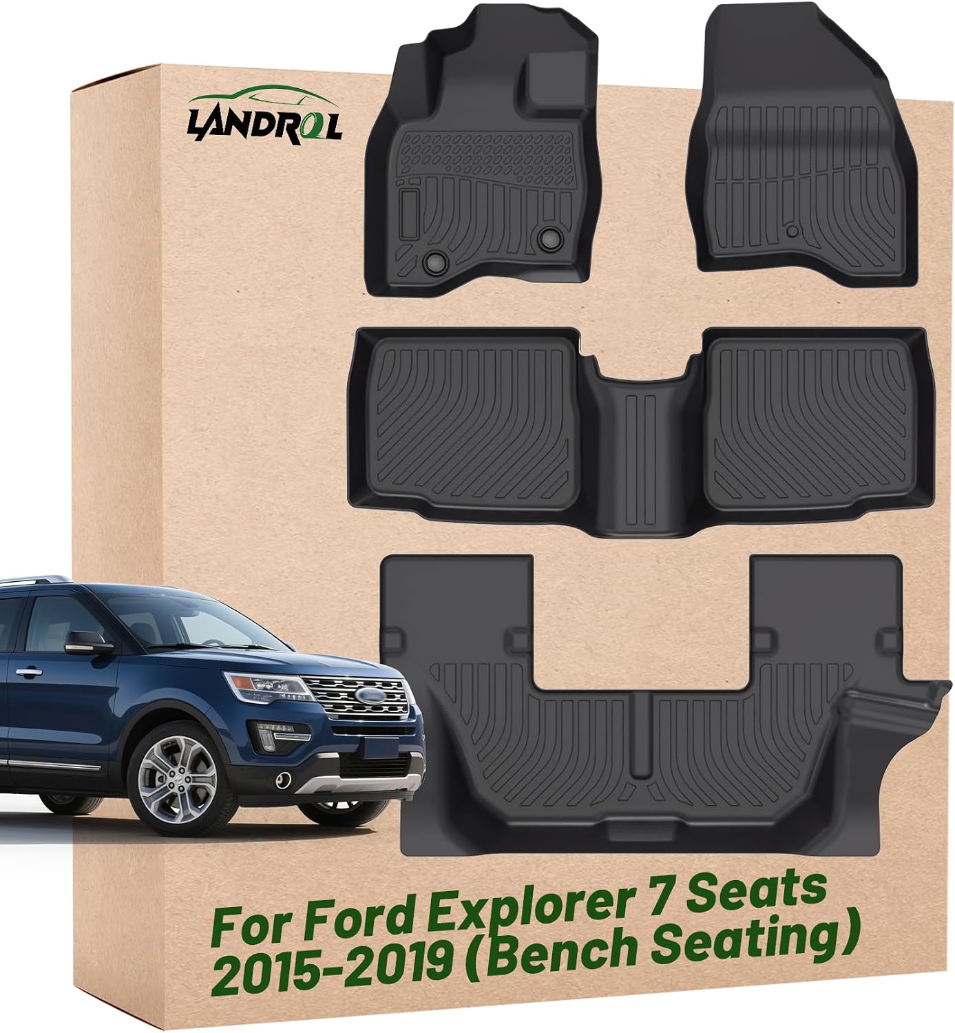 Heavy Duty Floor Mats Replacement for Ford Explorer 7 Seat 2015 2019 Protection Liners Custom Fit Waterproof Durable Odorless Carpet All Weather black