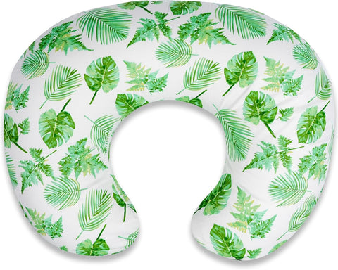 Nursing Pillow - Breastfeeding Pillow with Breathable Filling & Removable Cover, Ergonomic Support for Breastfeeding & Bottle (Big Green Leaves,0-12 Months)