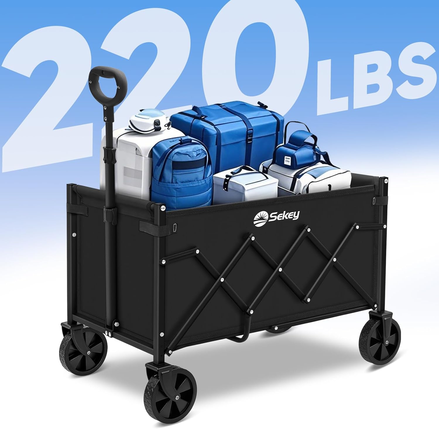 Sekey Lightweight Collapsible Wagon, 220 lb Capacity, Quick-Fold Cart