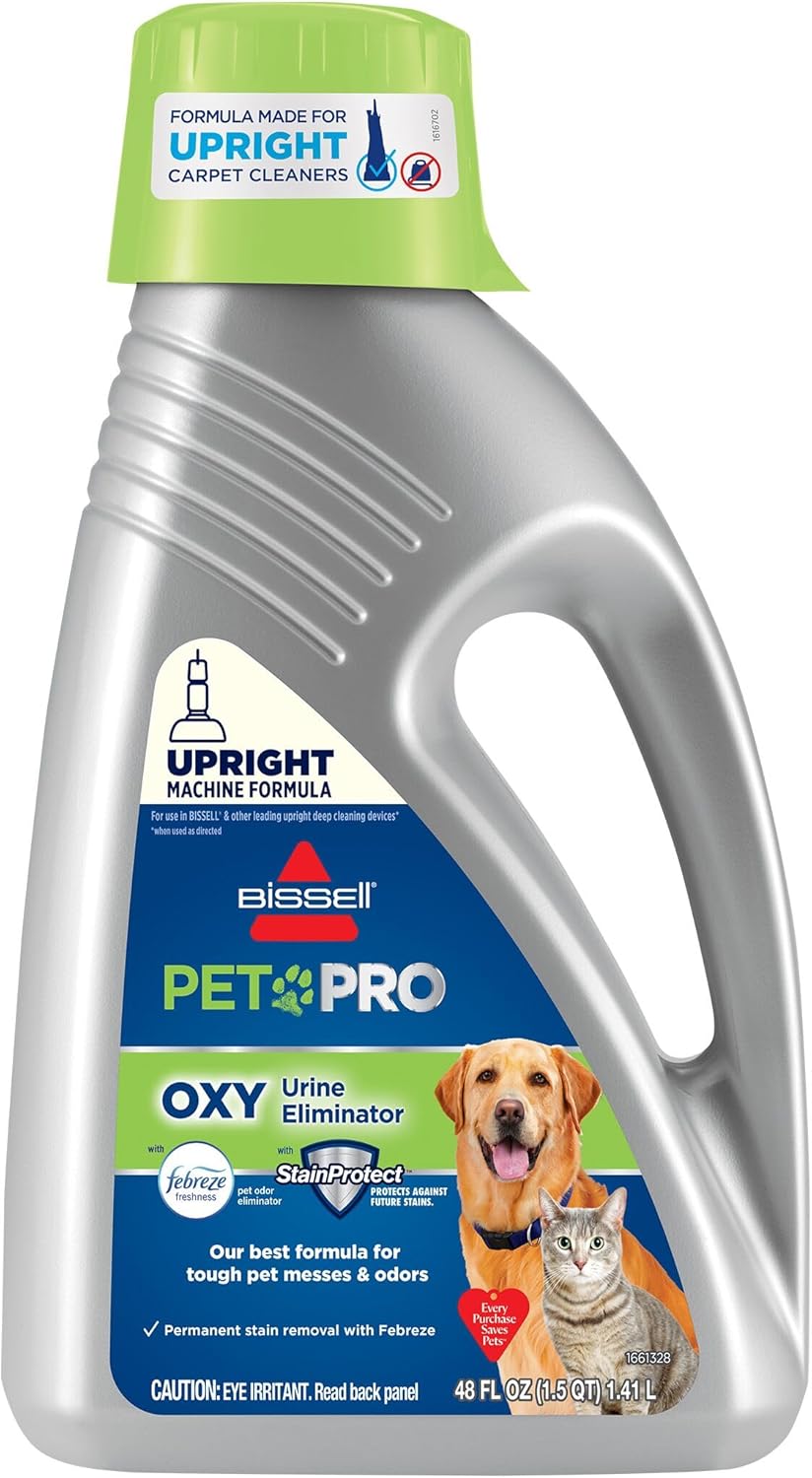 Bissell PET PRO OXY Urine Eliminator with Febreze Carpet Deep Clean Solution, with StainProtect Technology, for use in leading upright carpet cleaners, 48oz, Our best formula for pet messes & odors