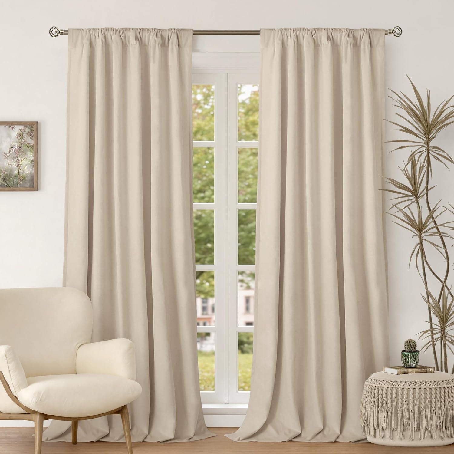 BGment Cream Beige Velvet Curtains for Living Room, 2 Panels, 52 x 102 Inch