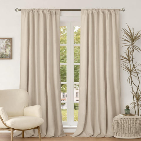 BGment Cream Beige Velvet Curtains for Living Room, 2 Panels, 52 x 102 Inch