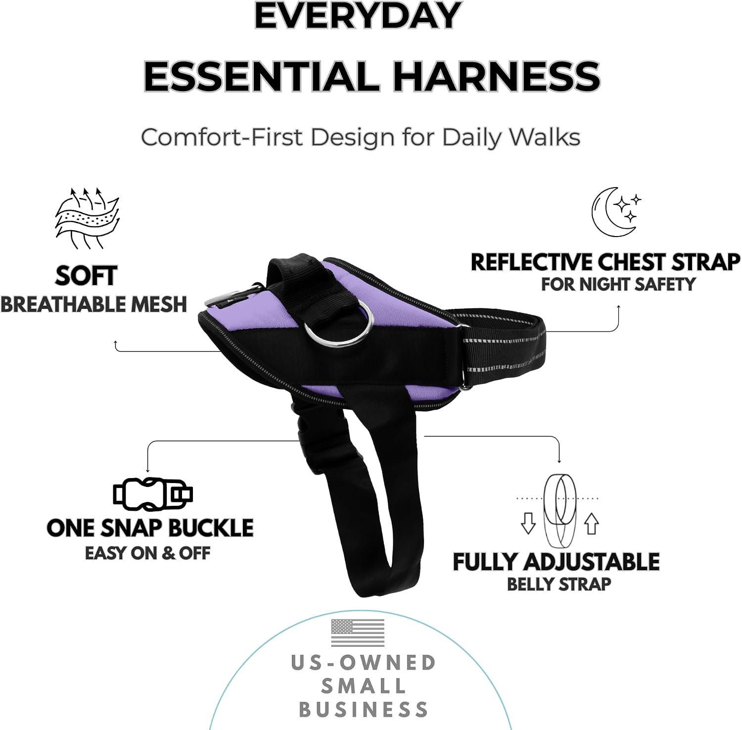 ShawnCo Essential Dog Harness, No-Pull Pet Vest (ICY Lilac,S)