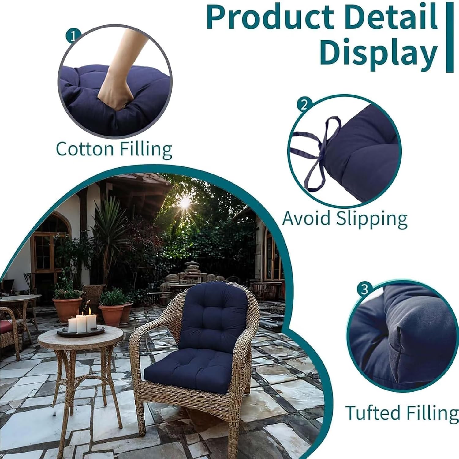 White Green Outdoor Rocking Chair Cushion for Patio Furniture