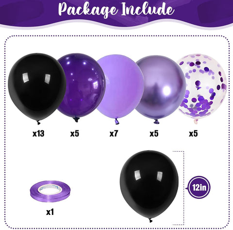 Isndare Purple Black Balloons, 12 Inch Dark Purple Light Balloons with Metallic Purple Confetti Latex Balloon Set for Girls Women Halloween Birthday Bridal Shower Wedding Party Decorations Is-02