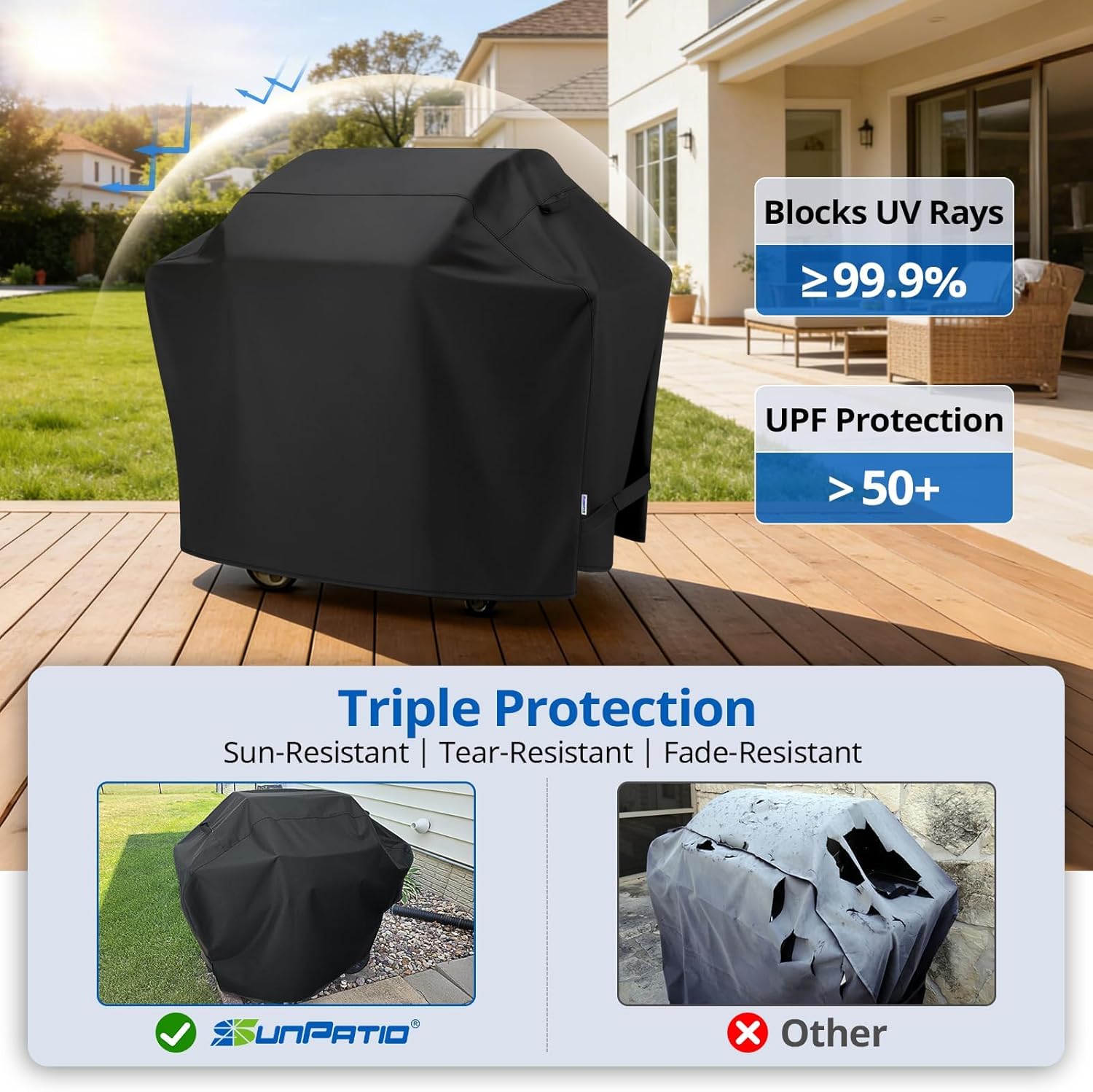 SunPatio Gas Grill Cover 60 Inch, Outdoor Heavy Duty Waterproof BBQ Cover