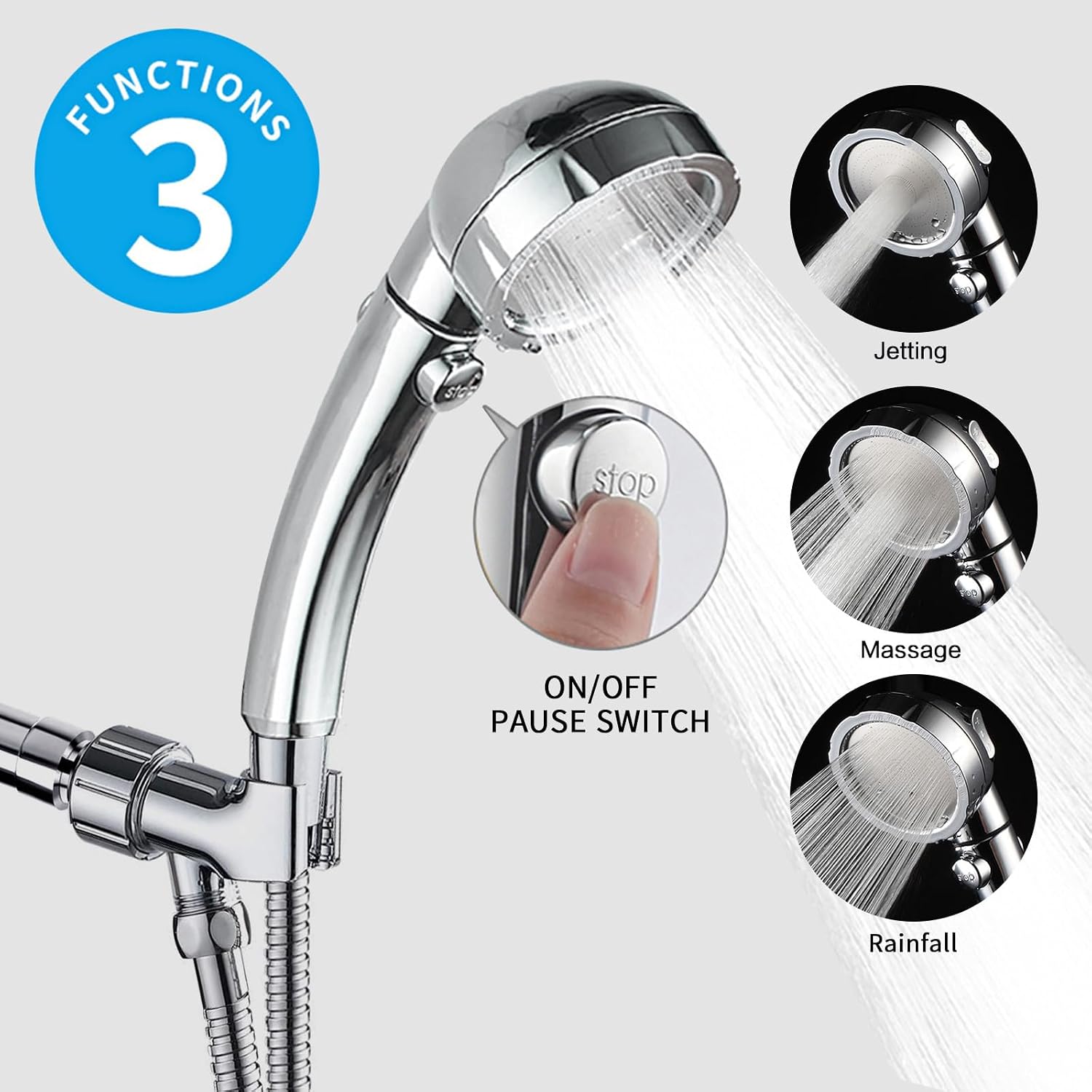 KAIYING High Pressure Handheld Shower Head with ON/OFF Pause Switch