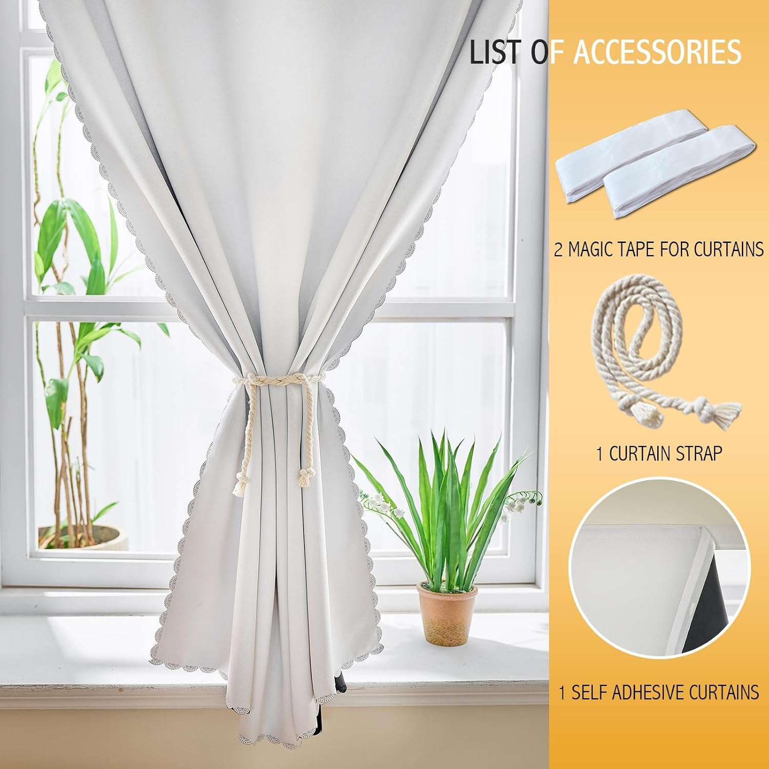 JILRON Adhesive Curtain 100% Blackout No-Drill Easy Install for Bedroom Blinds Light Blocking (White-47 W x 84" L-1P)