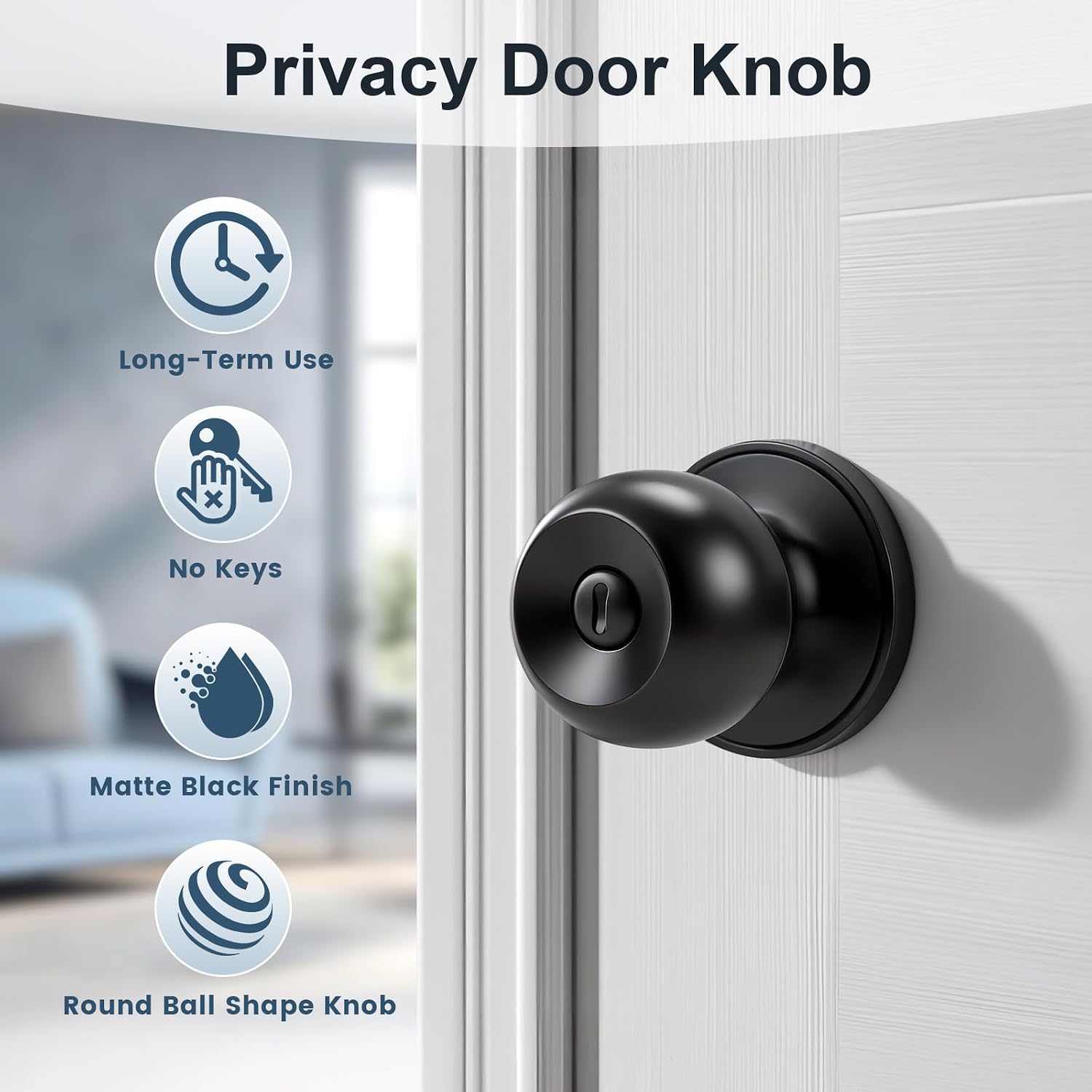 KNOBWELL 10 Pack Matte Black Privacy Door Knob, Interior Bedroom Bathroom Door Knobs with Lock