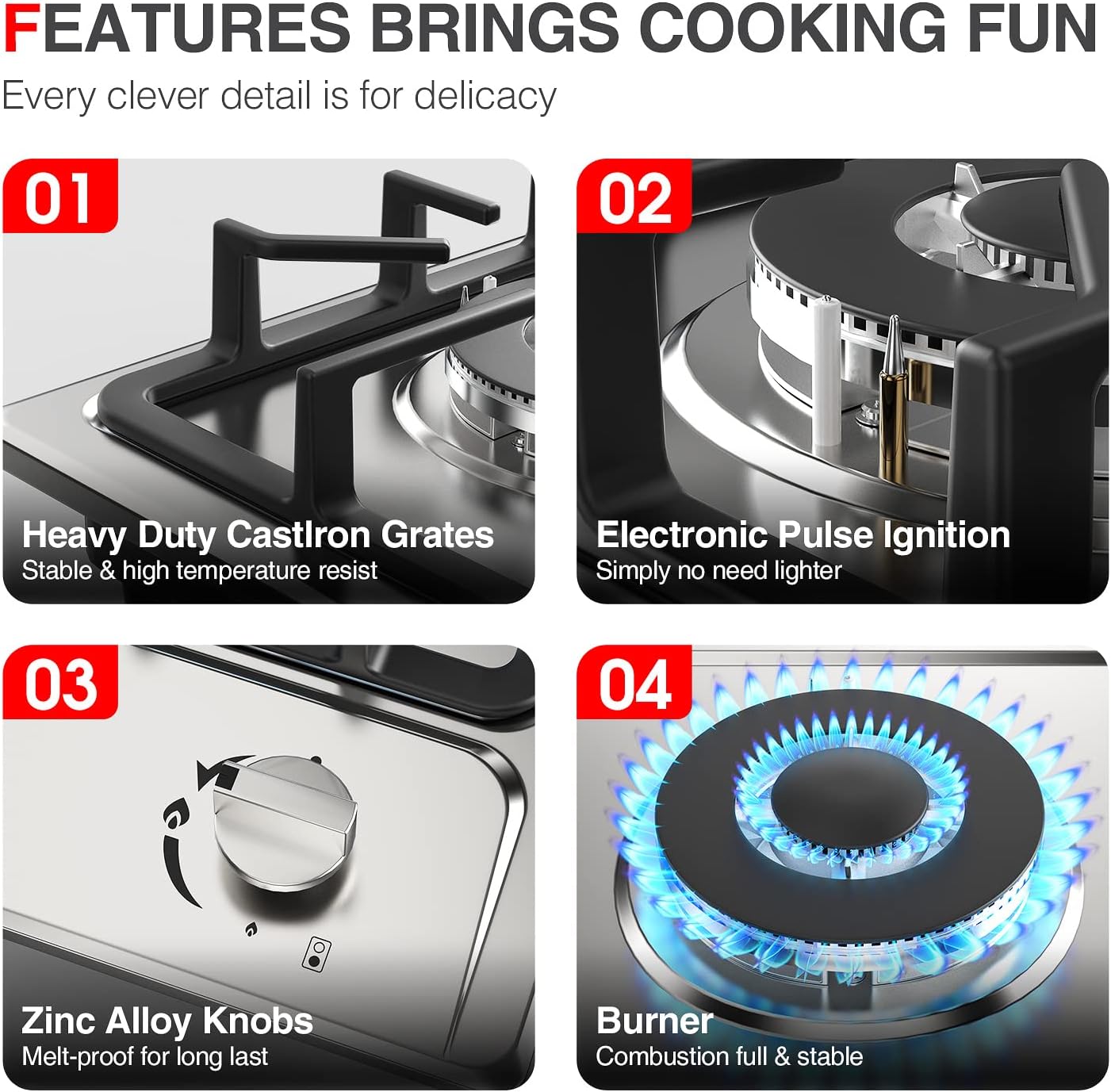 ANHANE 12 Inch 2-Burner Gas Stove: Portable Stainless Steel Propane Cooktop for RV, Apartments & Outdoor – Dual Fuel LPG/NG, Easy to Clean Built-in Gas Cooktop