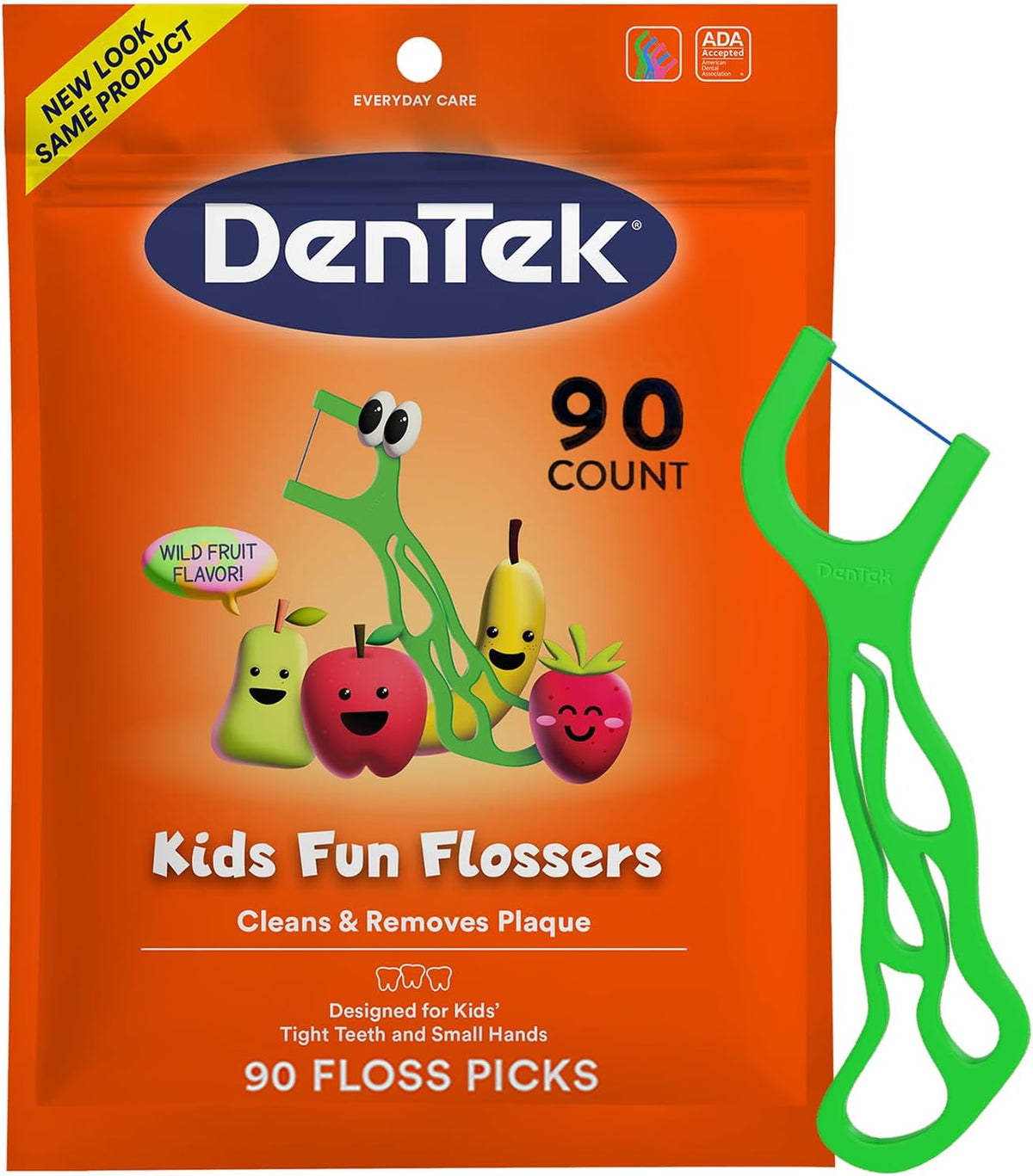 Dentek Floss Picks, Kids Flossers, Wild Fruit Flavor, 90 Count