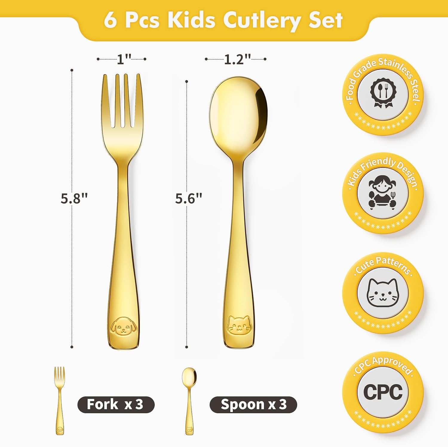 DRKIO 6Pcs Stainless Steel Toddler Utensils Small Metal Kids Silverware