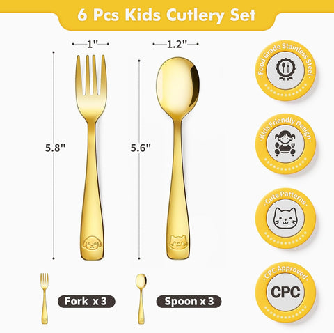 DRKIO 6Pcs Stainless Steel Toddler Utensils Small Metal Kids Silverware