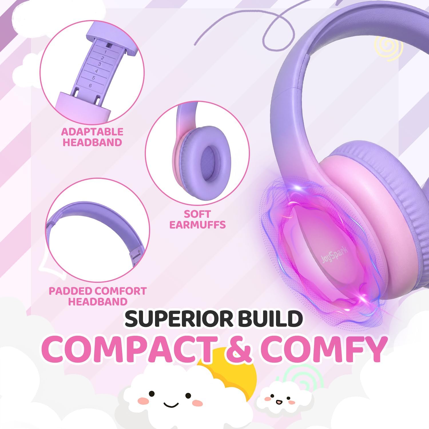 JoySpark Kids Headphones for School Toddler, 3.5mm Jack, Gradient Pink
