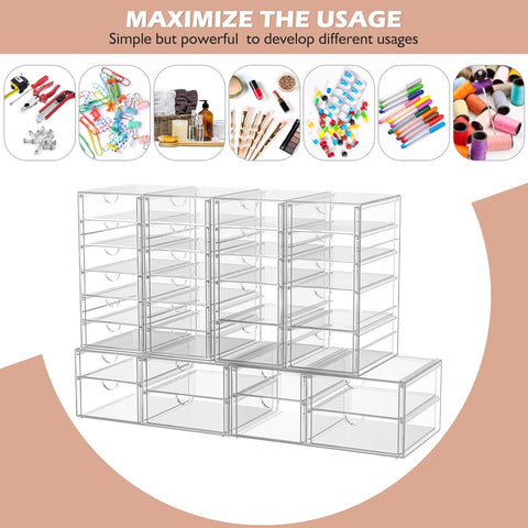 caktraie 4-Pack 22-Drawer Acrylic Storage & Makeup Organizer for Desk