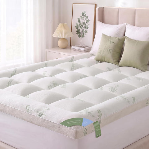 Queen Mattress Topper, 1200 GSM Viscose Derived from Bamboo Pillow-Top