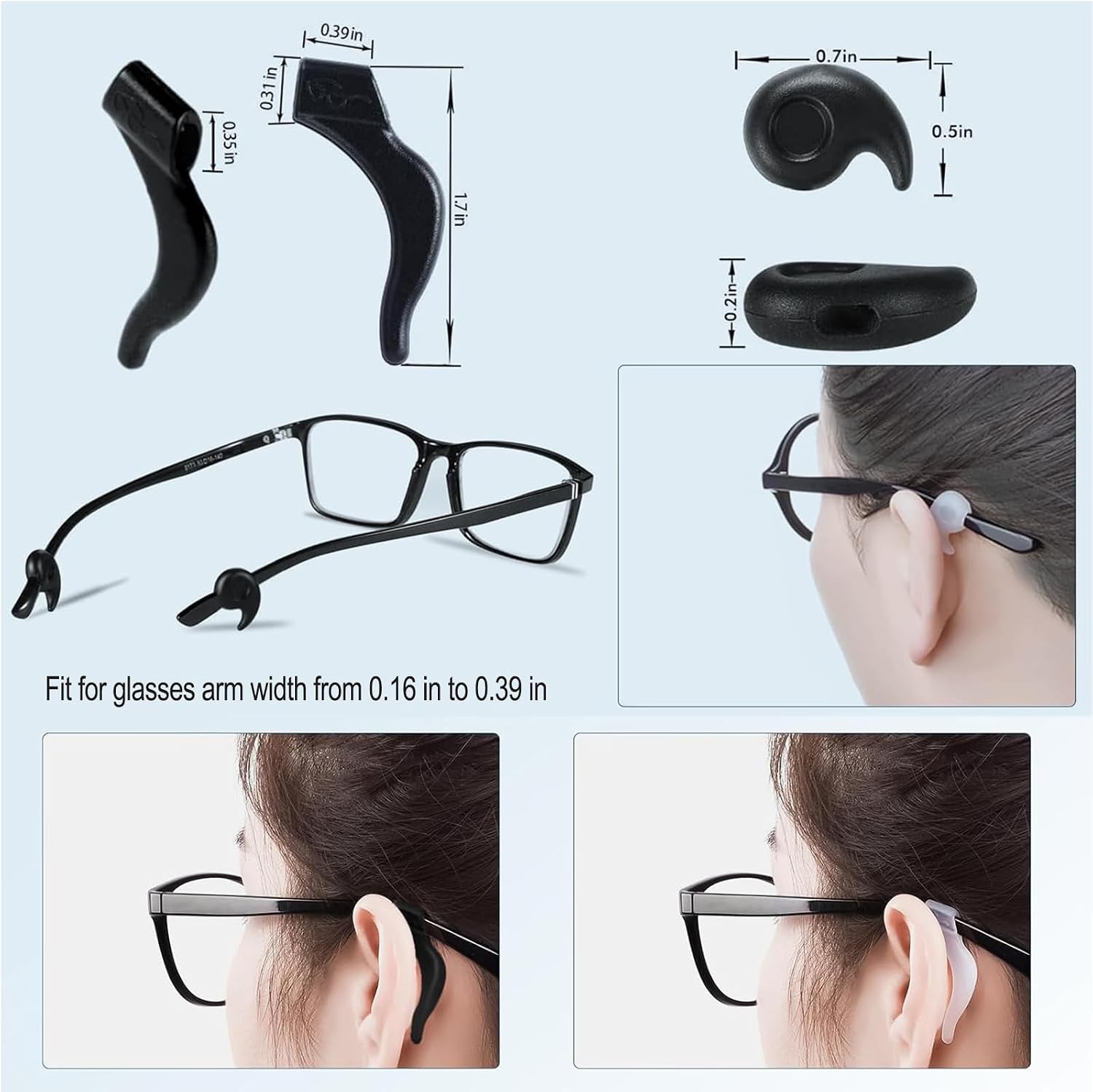 16 Pairs Eyeglasses Retainers, Premium Silicone Anti-Slip Eyeglass Holder, Comfort Ear Grip Hooks Protectors for Spectacle Sunglasses Reading Glasses Eyewears