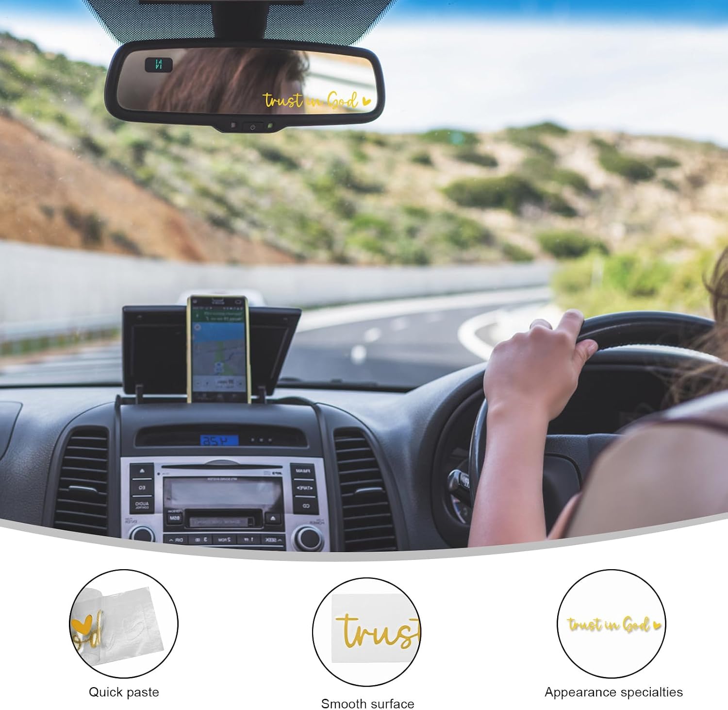 DXNQ 2PCS Trust in God Rearview Mirror Decals, Automotive Vinyl Rear View Mirror Decorative Stickers, Waterproof Trust in God Stickers for Car Truck Laptop, Car Accessories (Yellow)