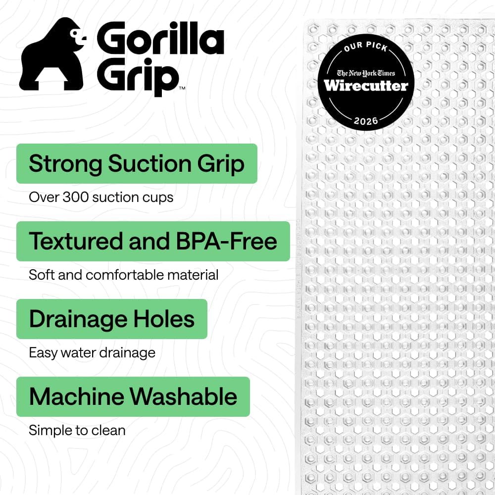 GORILLA GRIP Bath Tub Shower Mat, Bathtub Floor Liner, 35x16 Clear