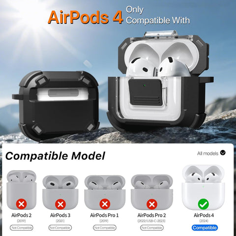 R-FUN for AirPods 4 Case with Lock Magnetic Lid MagSafe, Black